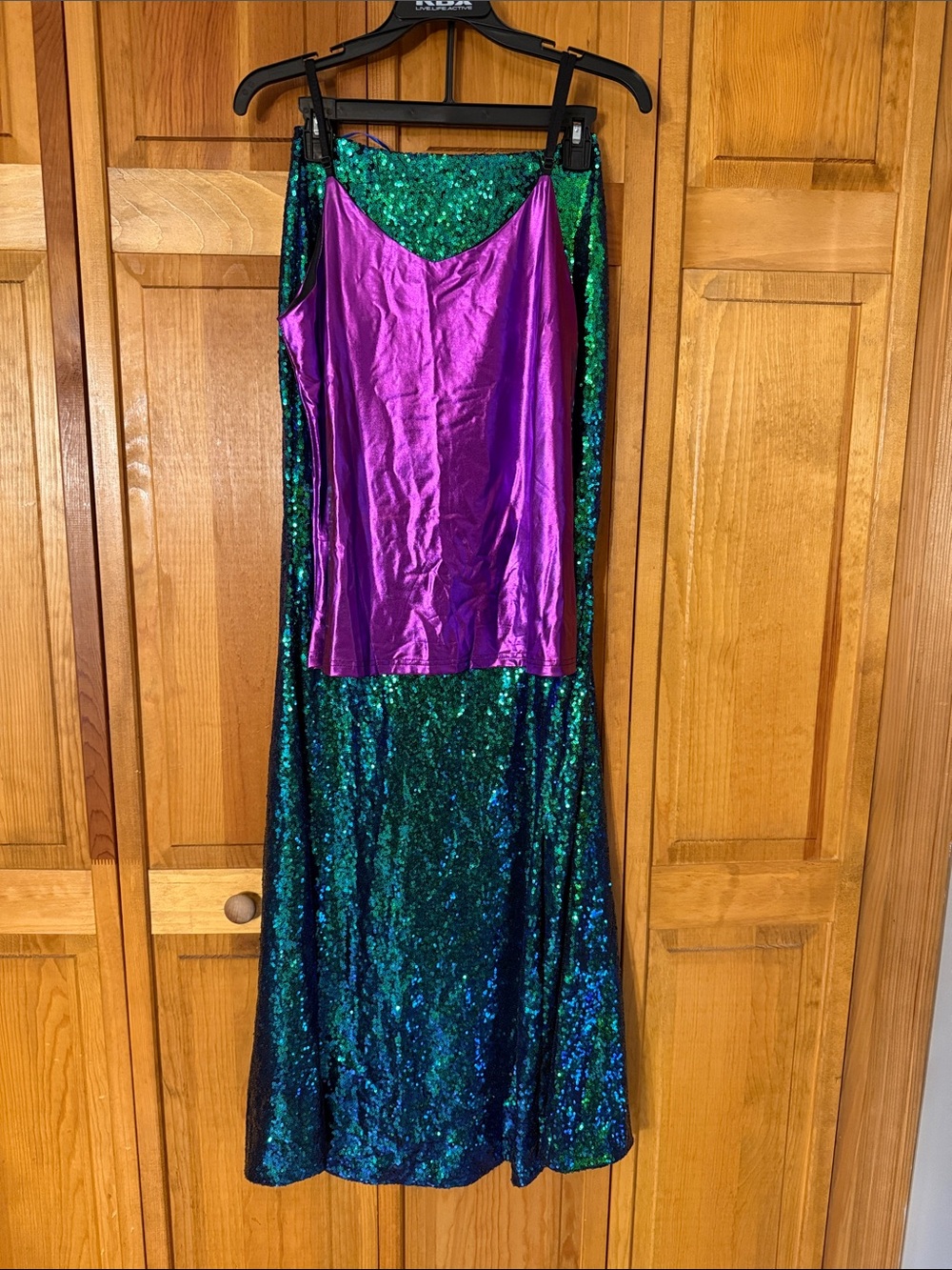 Green Sequin Maxi Skirt with Purple Satin Cami Little Mermaid Costume Set